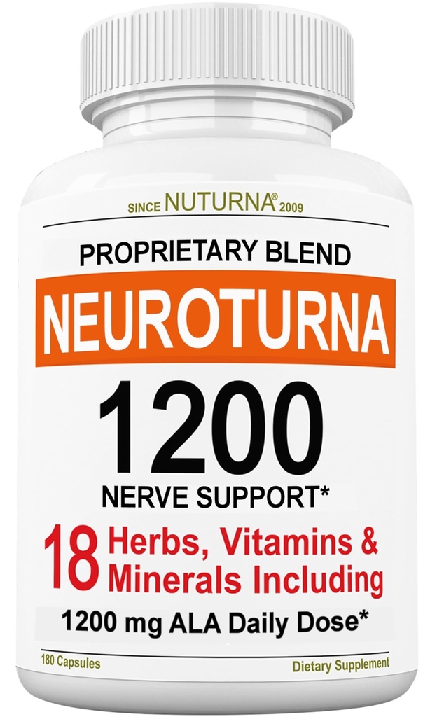 Neuroturna Support Supplement with 1200 mg Pure Alpha Lipoic Acid - Maximum Strength Formula with ALA + Vitamins + Minerals + Herbs - Best Natural Support - 180 Capsules