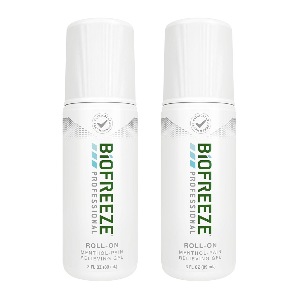 Biogele Professional Pain Relief Roll on pour le genou, le cou, la hanche, l'articulation et l'épaule, simple anti-douleur, mal au muscle, roll-on gel menthol 3 Fl Oz (paquet de 2)