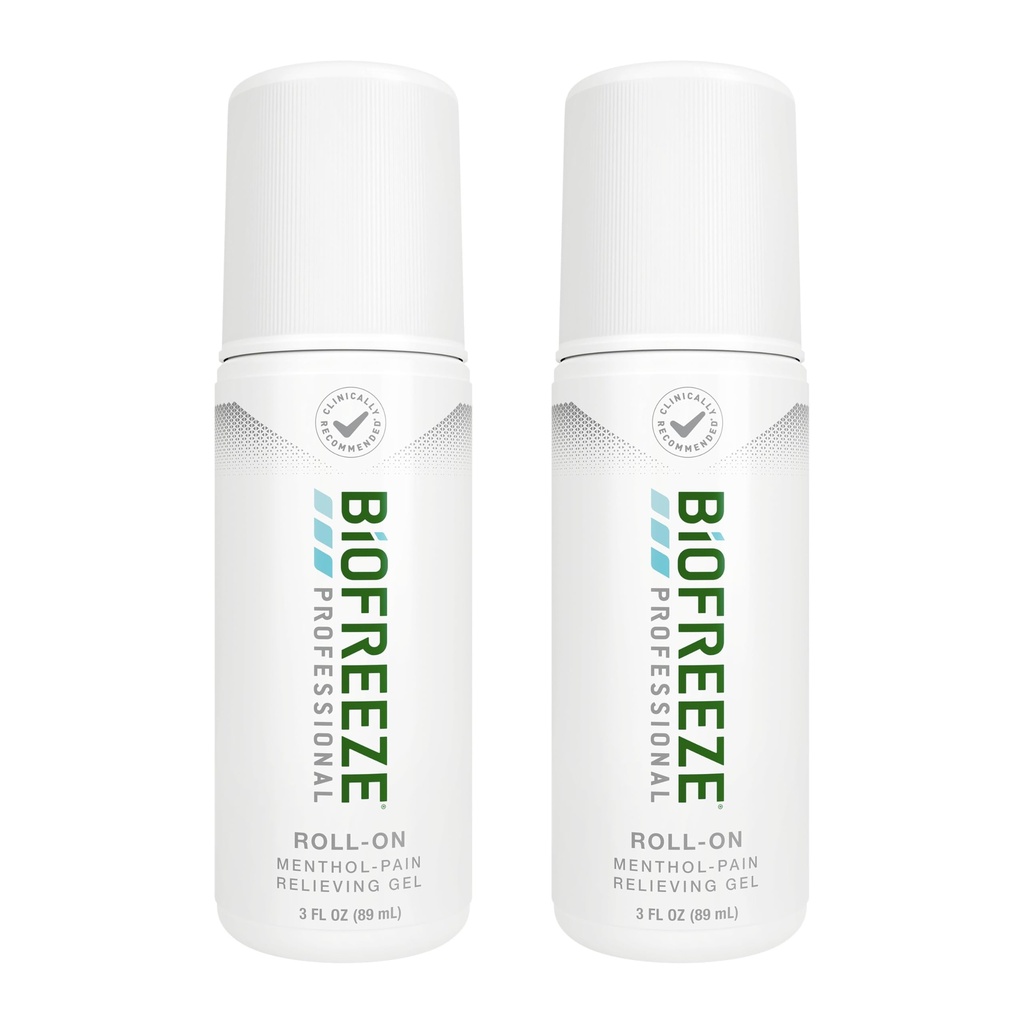 Biogele Professional Pain Relief Roll on pour le genou, le cou, la hanche, l'articulation et l'épaule, simple anti-douleur, mal au muscle, roll-on gel menthol 3 Fl Oz (paquet de 2)