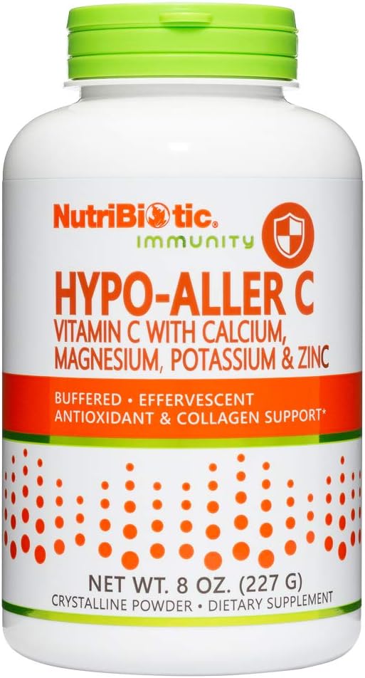 NutriBiotique Hypo-Aller C Poudre Vitamine C et Minéraux pour Antioxydants et Collagène Soutien de 1300 mg Vitamine C par portion de 8 once de 8 fois Buffered and Easy sur l'estomac L-Acide ascorbique avec calcium, magnésium, zinc et potassium.Potent, haute solubilité.
