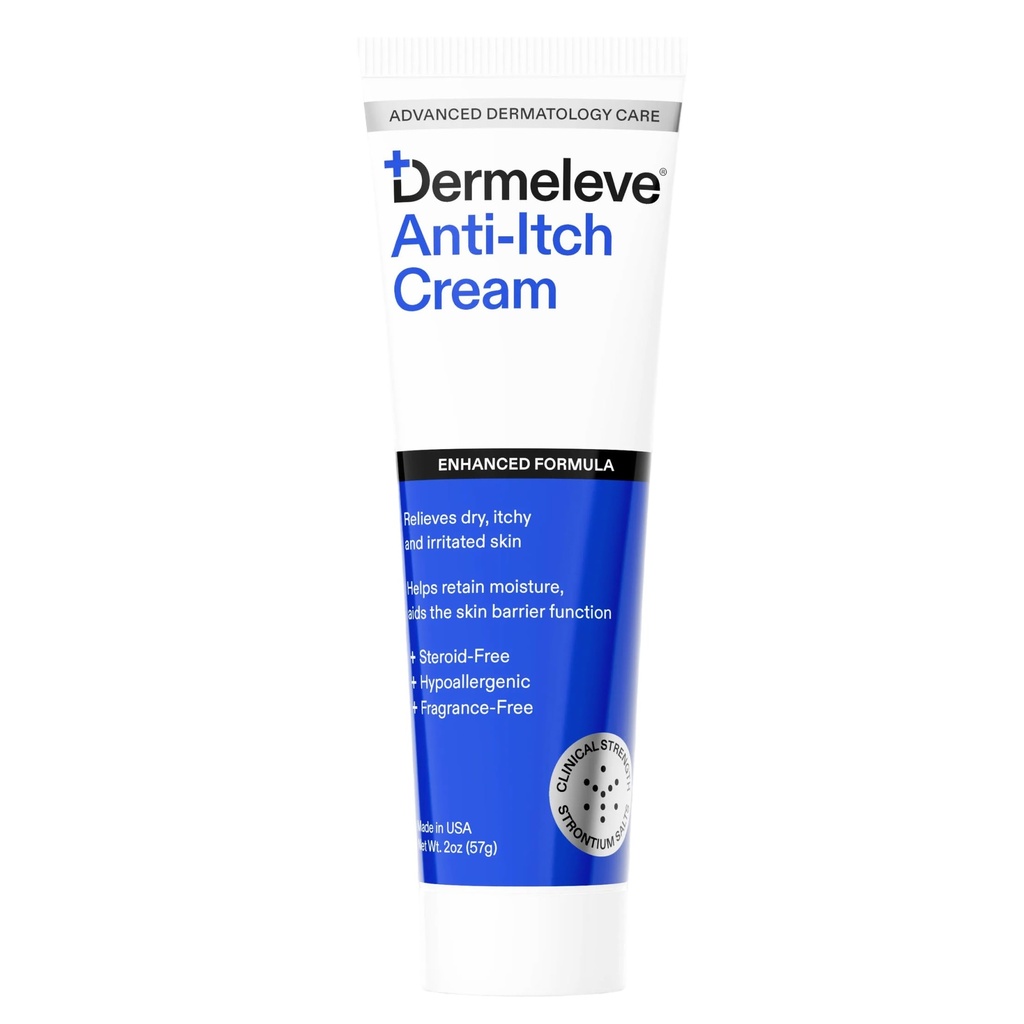 Crème anti-démangeaison sans stéroïdes Dermeleve Extra Strength for Psoriasis, Dermatite séborrhéique, Rash virale, Bug Bites, Allergie, Urgie chronique, Neuropathie (Nerve)