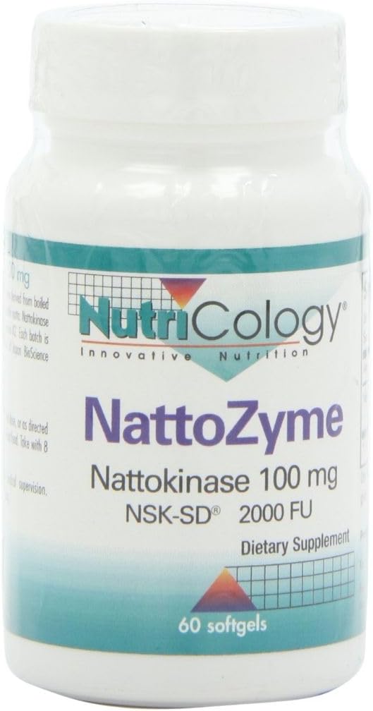 Nutricologie NattoZyme - Supplément Nattokinase NSK-SD 2000 FU, 100mg, pour les hommes et les femmes, Hypoallergénique, Formule de soutien cardiaque - 60 softgels végétariens