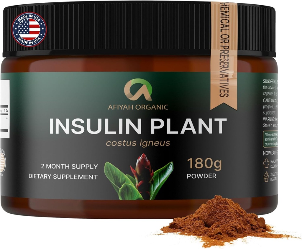 Premium Quality Costus Igneus (usine d'insuline) Poudre - Pas de mauvais goût (2 mois d'approvisionnement) - Fabriqué aux États-Unis - incluant le programme complet de soutien sanitaire