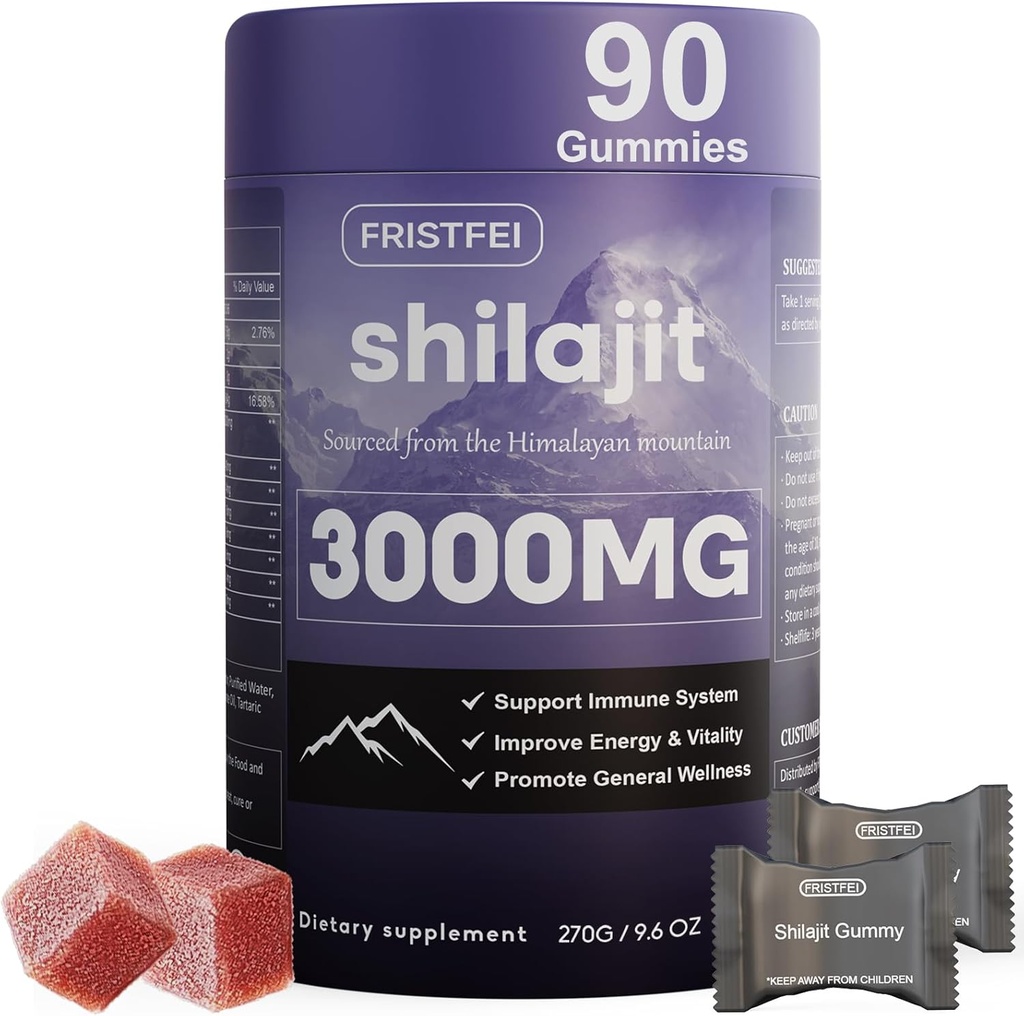Gommies de Shilajit pures pour hommes et femmes - 100% naturel et biologique , 85+ Trace Minerals & Fulvic Acid , 90 Compte , emballé individuellement