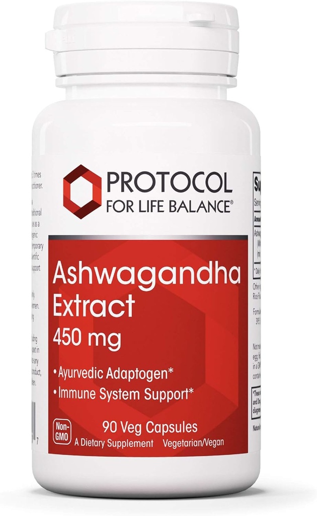 Protocole Ashwagandha 450mg - Soutien immunitaire, Adaptogène ayurvédique - 90 capsules de vég.