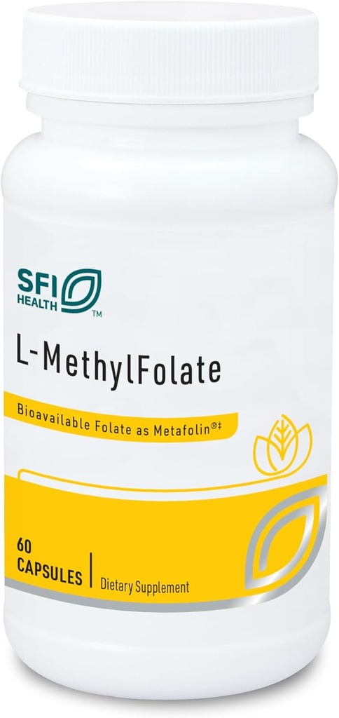 Klaire Labs SFI Health L-Methylfolate - 1000 mcg Folate Highly Bioavailable, Hypoallergenic 1000 Micrograms (1 Milligram) Metafolin L-5-MTHF (60 Capsules)