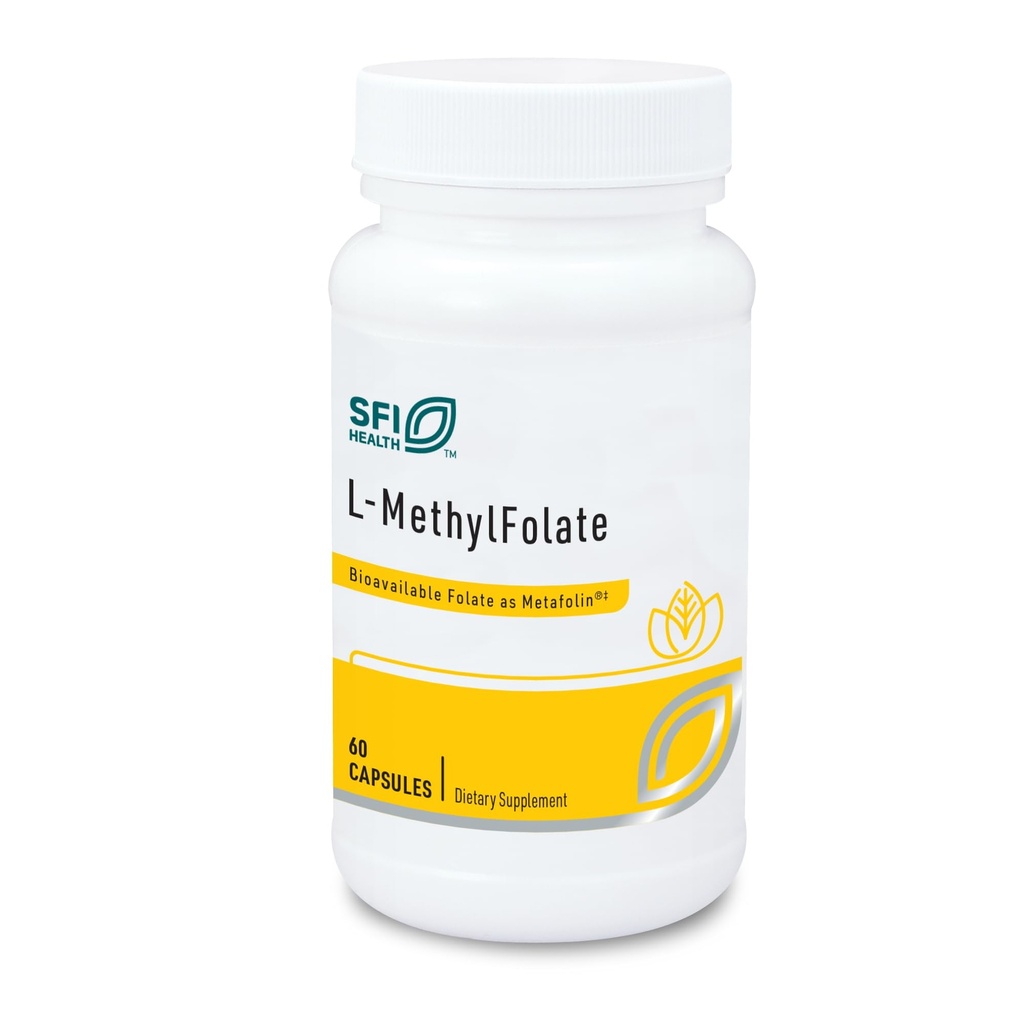 Klaire Labs SFI Health L-méthylfolate - 1000 mcg Folate Très biodisponible, hypoallergénique 1000 microgrammes (1 milligramme) Métafoline L-5-MTHF (60 capsules)