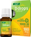Drops Vegan 1000 UI 180 gouttes - Vitamine D liquide quotidien - soutient la santé osseuse et le système immunitaire. Pas de grandes capsules, pas de conservateurs, non-OGM, allergique-friendly