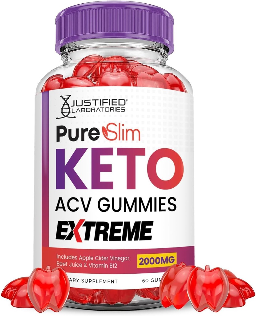 Laboratoires justifiés Pure Slim Keto ACV Gummies Extreme 2000MG PureSlim Keto Gummies Formule avancée vinaigre de cidre de pomme avec jus de betterave grenade poudre B12 végétalien non OGM 60 Gummys