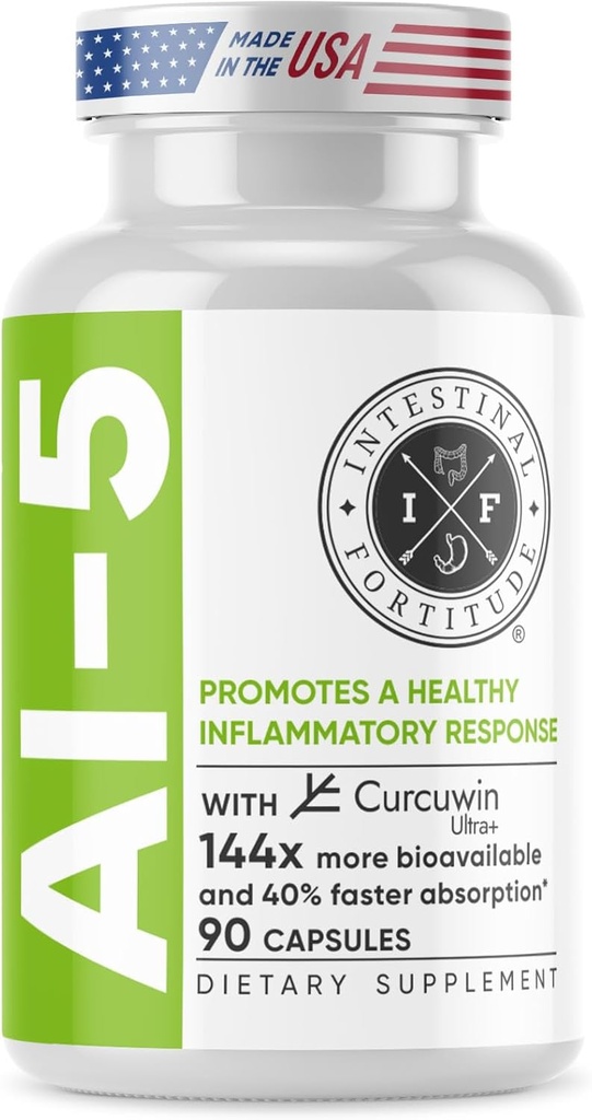 Intestinal Fortitude AI-5 - Digestive Herbal Capsule Supplement w/CurcuWIN, Turmeric, Curcumin, Boswellia Serrata, Ginger Root & EGCG Green Tea for Gut & DigestiveHealth Support, Non-GMO, Dairy Free