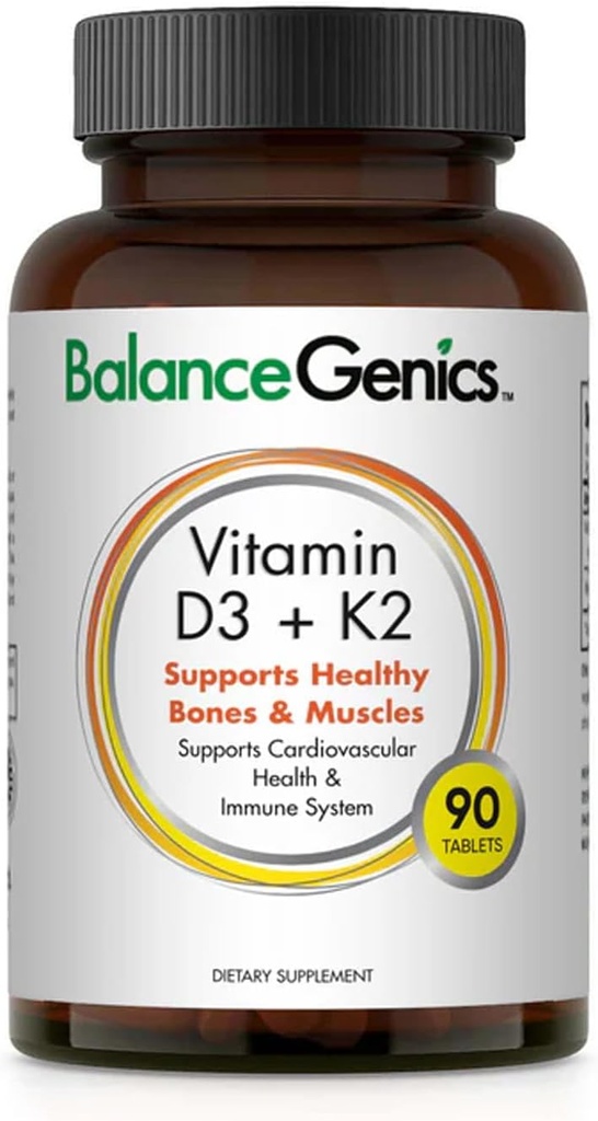 Vitamine D3 + K2 pour les os et les muscles sains - supplément alimentaire soutient le système immunitaire, la fonction musculaire et le bien-être général - supplément de calcium avec formule biologique - 50mcg D3 et 75mcg K2