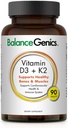 Vitamine D3 + K2 pour les os et les muscles sains - supplément alimentaire soutient le système immunitaire, la fonction musculaire et le bien-être général - supplément de calcium avec formule biologique - 50mcg D3 et 75mcg K2