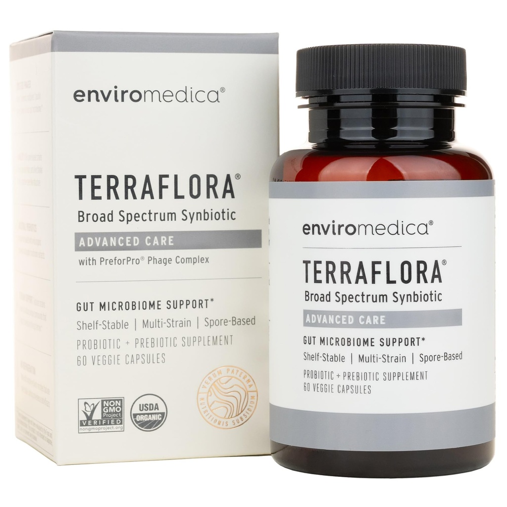Terraflora Advanced Care Synbiotics - SBO Probiotic et prébiotique, Digestion et santé gustative, sol based Spore Pre et probiotiques pour les femmes et les hommes avec Bacillus Coagulans, Subtilis, Vegan - 60 Capsules
