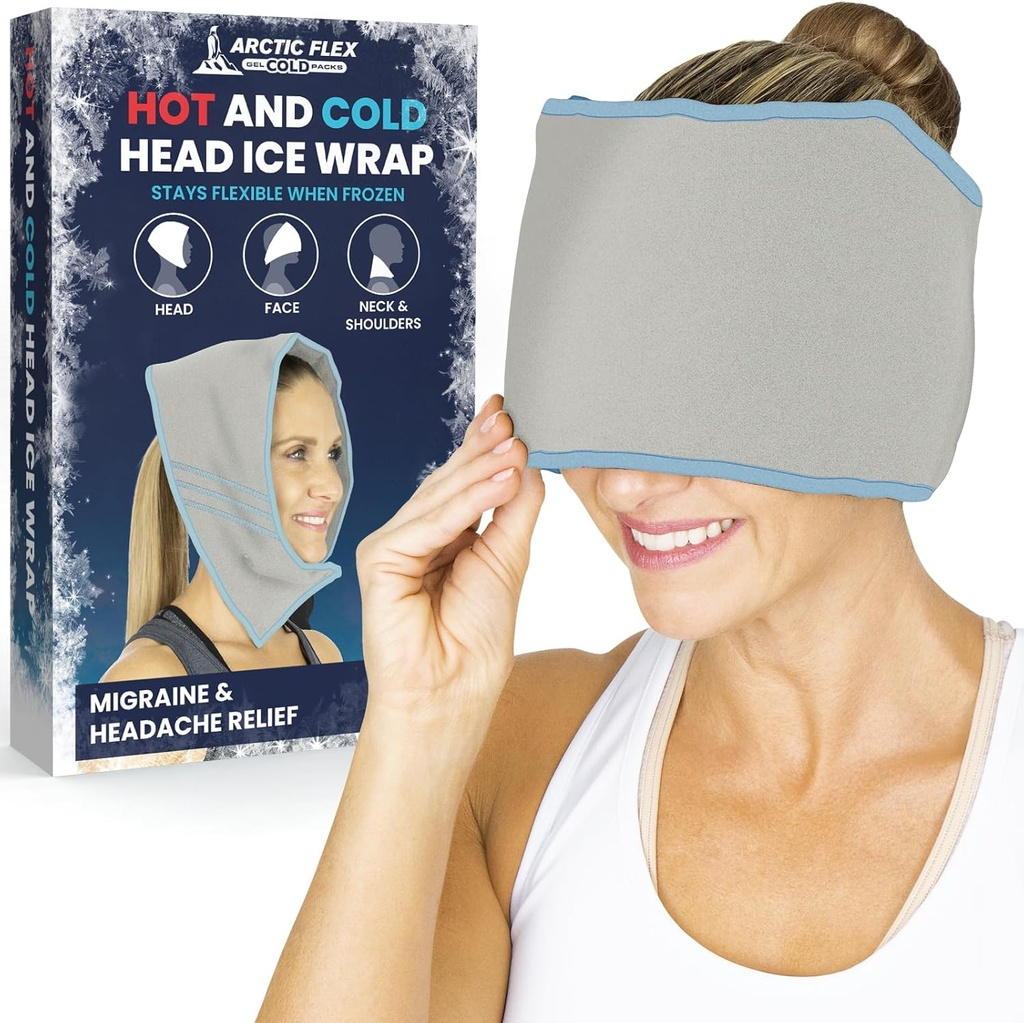 Arctic Flex Migraine Enveloppe de la tête de glace de soulagement de la migraine - Capuchon de calotte de glace de céphalées - Masque souple pour les yeux de chapeau de gel froid et chaud pour les blessures au cou, à la tension de l'épaule - Gel gel gel gel - Gel gel, hommes, femmes