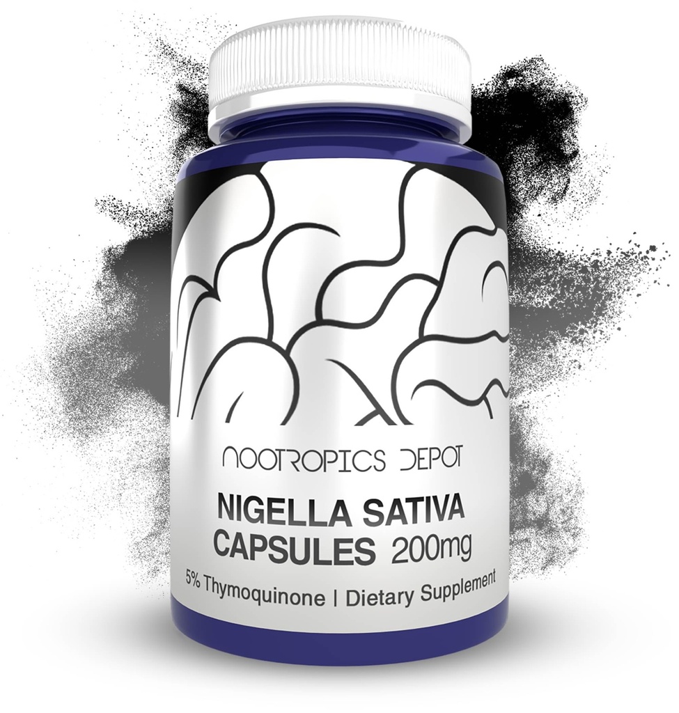 Nootropics Depot Nigella Sativa Capsules d'extraits de 200 mg de Nigella 60 Compte de 5 % minimum de contenu en thymoquinone
