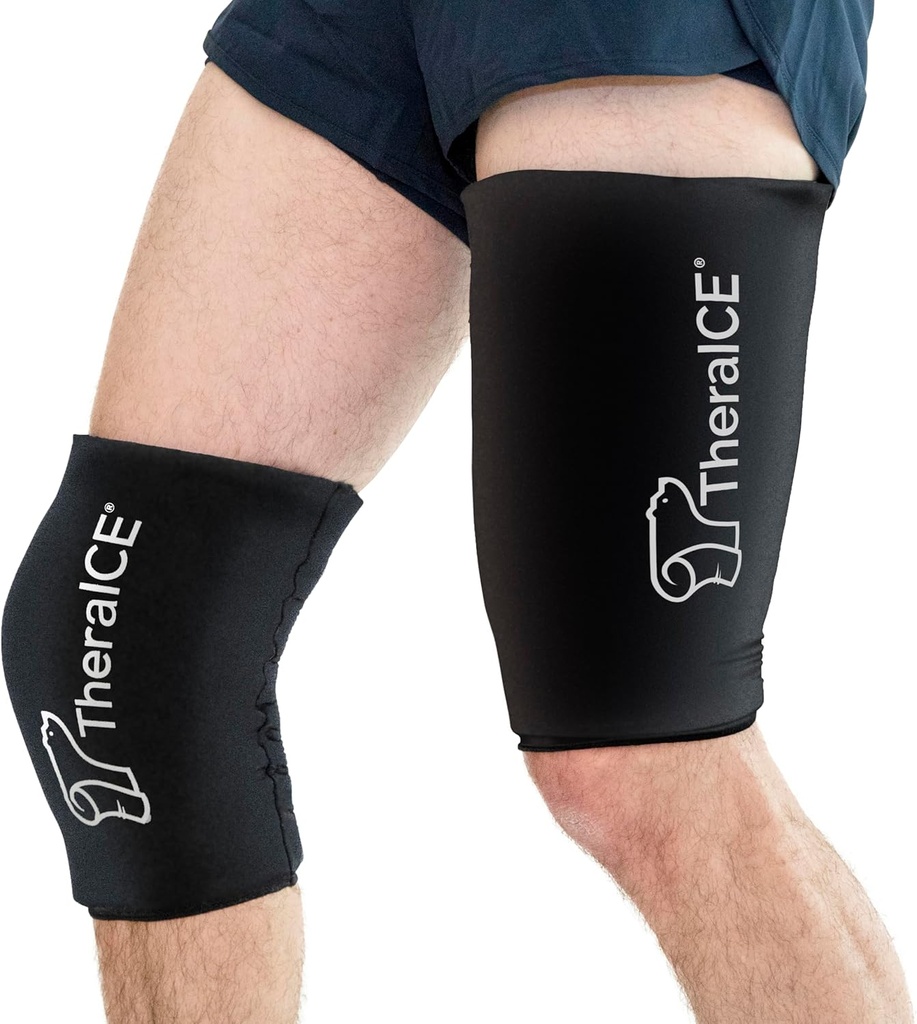 TheraICE Knee Ice Pack Enveloppe Compression Manche pour blessures, Gel réutilisable Cold Packs Brace Aussi pour Elbow, Ankle & Calf - Récupération flexible enveloppe froide pour Meniscus, ACL, MCL Pain Relief (XL)