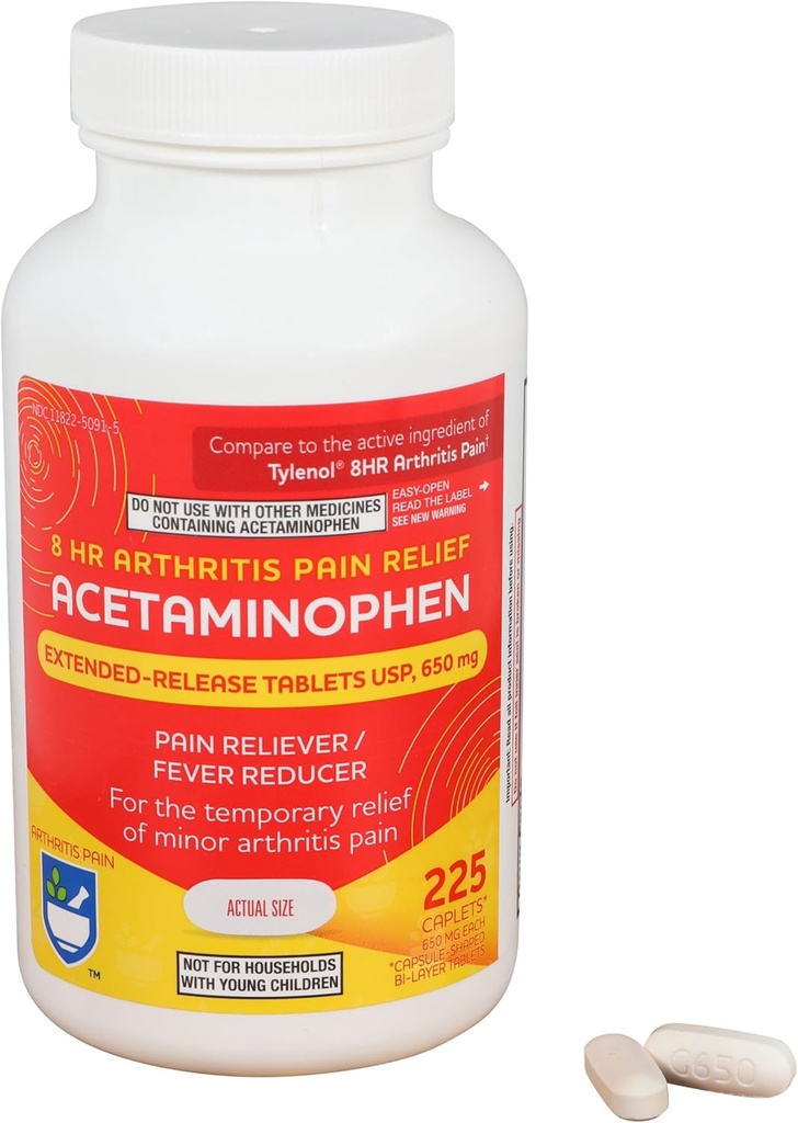 Acétaminophène rite 650mg Caplets à libération prolongée d'arthrite - 225 Nombre