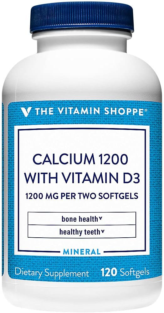 Calcium (carbonate) 1200mg – Minéral essentiel pour la santé des os et des dents, 100% de la valeur quotidienne – Ajout de 400UI de vitamine D pour aider à l'absorption (120 Softgels) par le magasin de vitamines