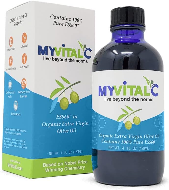 MyVitalC Huile d'olive extra vierge biologique - Supplément antioxydant pur ESS60 - pour anti-âge, oxydation, longévité, sommeil, plus d'énergie - 120ML