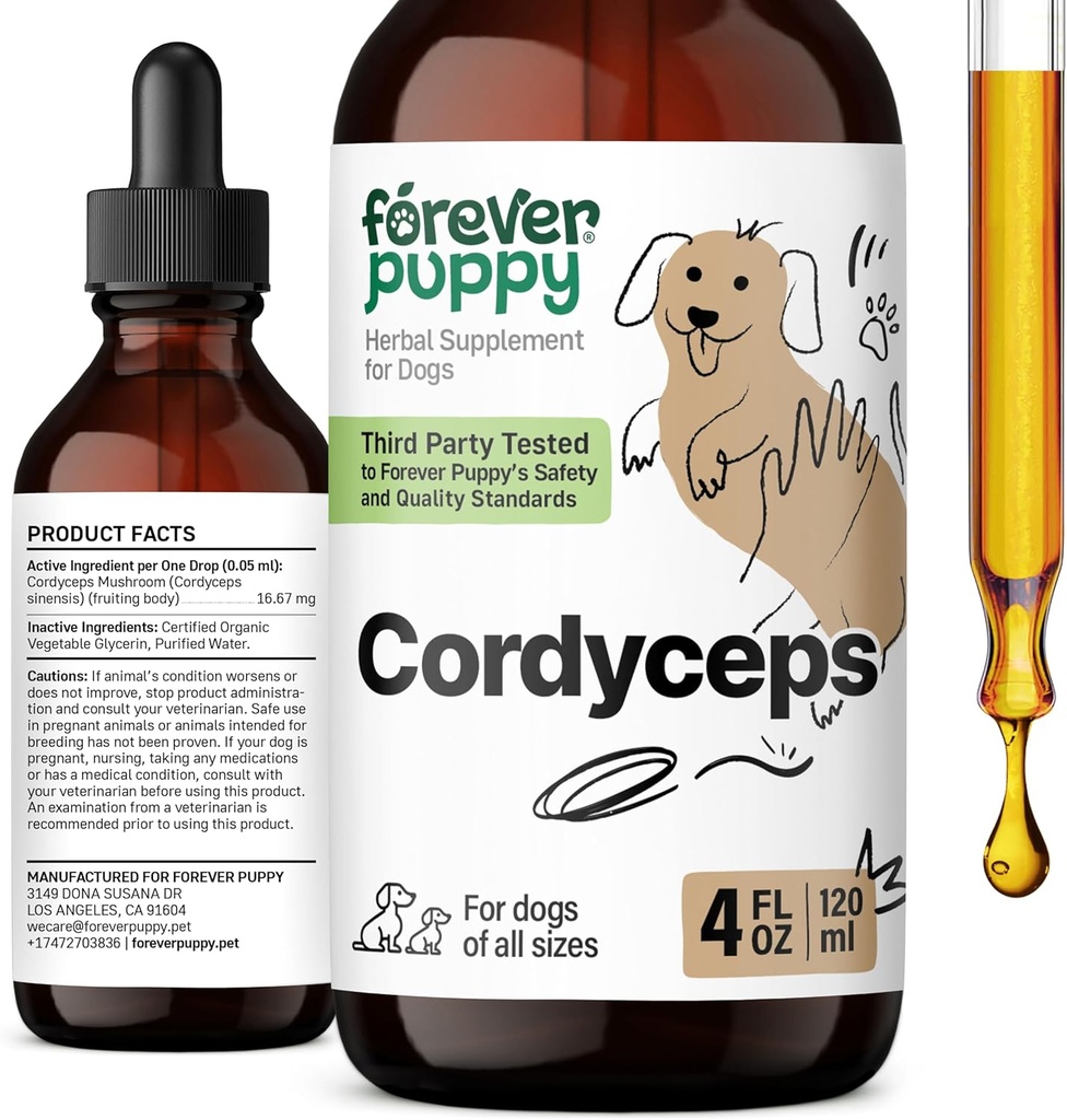 Forever Puppy Cordyceps Mushroom Extract for Dogs - Liquid Energy Support Supplement w/Cordyceps Sinensis for Kidney Cleanse - Mushroom Drops for Dogs' Canine Kidney Health Support - 4 oz