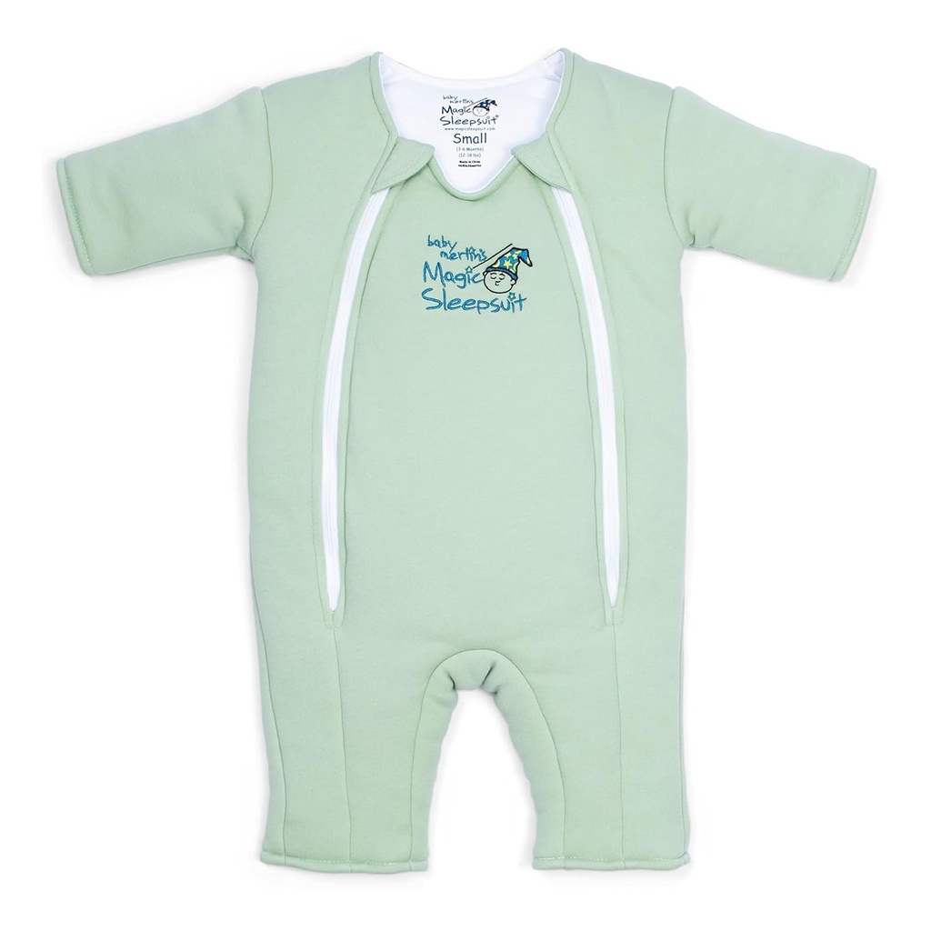 Magic Sleepsuit Baby Merlin's Cotton Baby Swaddle Transition Product - Soft and Cozy Design, Double Zipper for Easy Diaper Changes, Promotes Safe Sleep, 3-6 Months - Sage Green - Large 18-21lbs