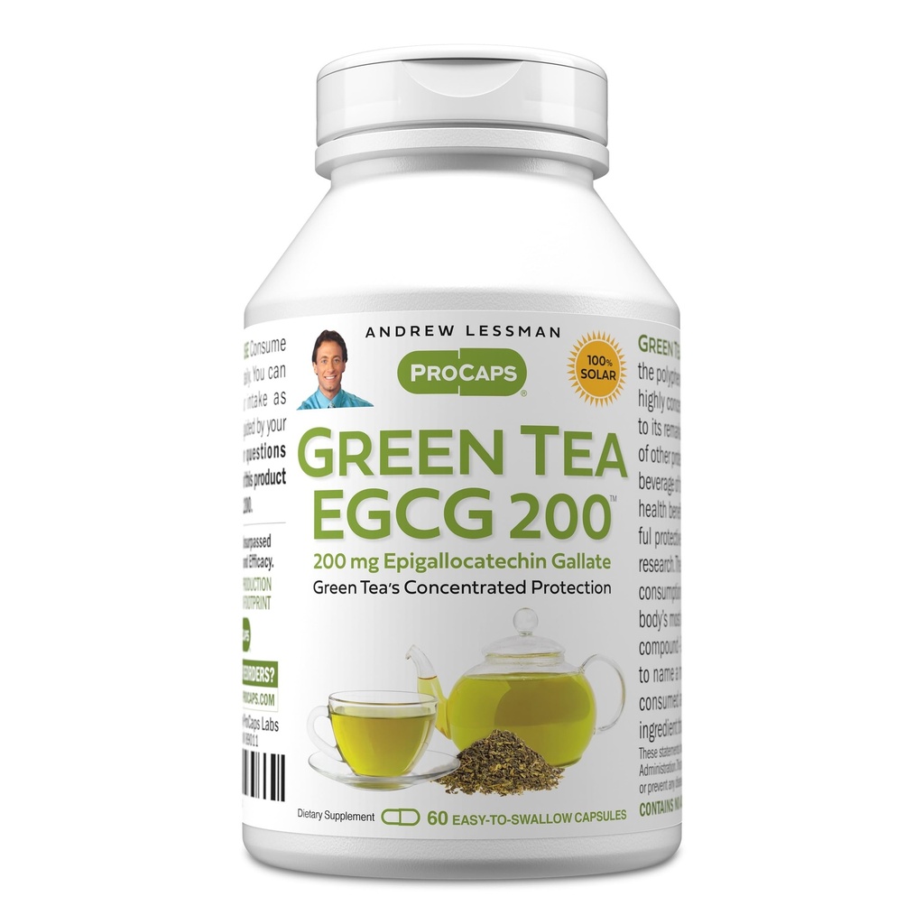ANDREW LESSMAN Green Tea EGCG 200mg - 60 Capsules - 200 mg EGCG, puissant anti-oxydant pour une fonction hépatique saine, immunitaire, cerveau, coeur et systèmes circulatoires. Aucun additif
