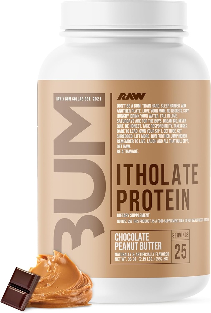 RAW Whey Isolate de poudre de protéines, beurre d'arachide au chocolat (Itholate de CBUM) - 100% de poudre de nutrition sportive à l'herbe pour la croissance et la récupération musculaires - faible teneur en gras, faible teneur en glucides, naturellement aromatisée - 25 portions