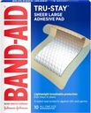 Bande-Aid marque Tru-Stay Pads adhésifs, Sterile Sheer Bandages pour premiers soins et soins de la plaie, Pad couvre et protège les coupures mineures, les éraflures et les brûlures, léger, grande taille, 10 comtes