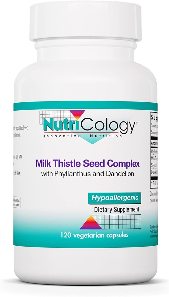 Nutricologie Supplément complexe de Phyllantus - Soutien de santé hépatique, Thistle de lait, Dandelion, Detox, Nettoyer, Capsules végétariennes - 120 Compte