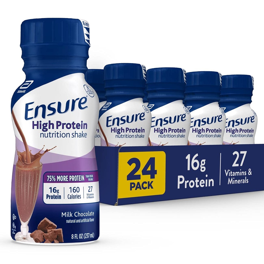 S'assurer d'un Shake nutritionnel à haute teneur en protéines avec 16g de protéines, des substituts prêts à boire, faible teneur en gras, chocolat au lait, 8 fl oz, 24Count