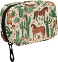 Fustylead Dessin à la main Western Horses and Cactus Pill Organizer for Purse, Weekly Portable Pill Box with Zipper to Storage Vitamines Huiles de poisson Médicaments Suppléments