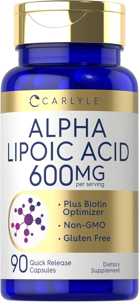 Acide lipoïque alpha de Carlyle 600mg.Plus Biotine Optimizer.90 Capsules.