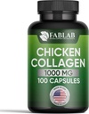 Supplément de collagène de poulet de type II de FabLab - Supplément nutritionnel pour le soutien des articulations, des nerfs et des os - Produit alimentaire anti-OGM avec des peptides hydrolysés - 100 capsules