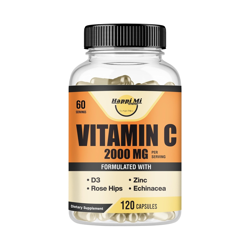 Vitamine C 2000MG, Zinc 40 mg, Vitamine D3 5000 UI, Extrait d'échinacée, Rose Hip, Immune Support pour Adultes et Enfants, Immune Booster,120 Caps végétaliens, 60 jours d'approvisionnement, Non OGM, Pas de remplissage