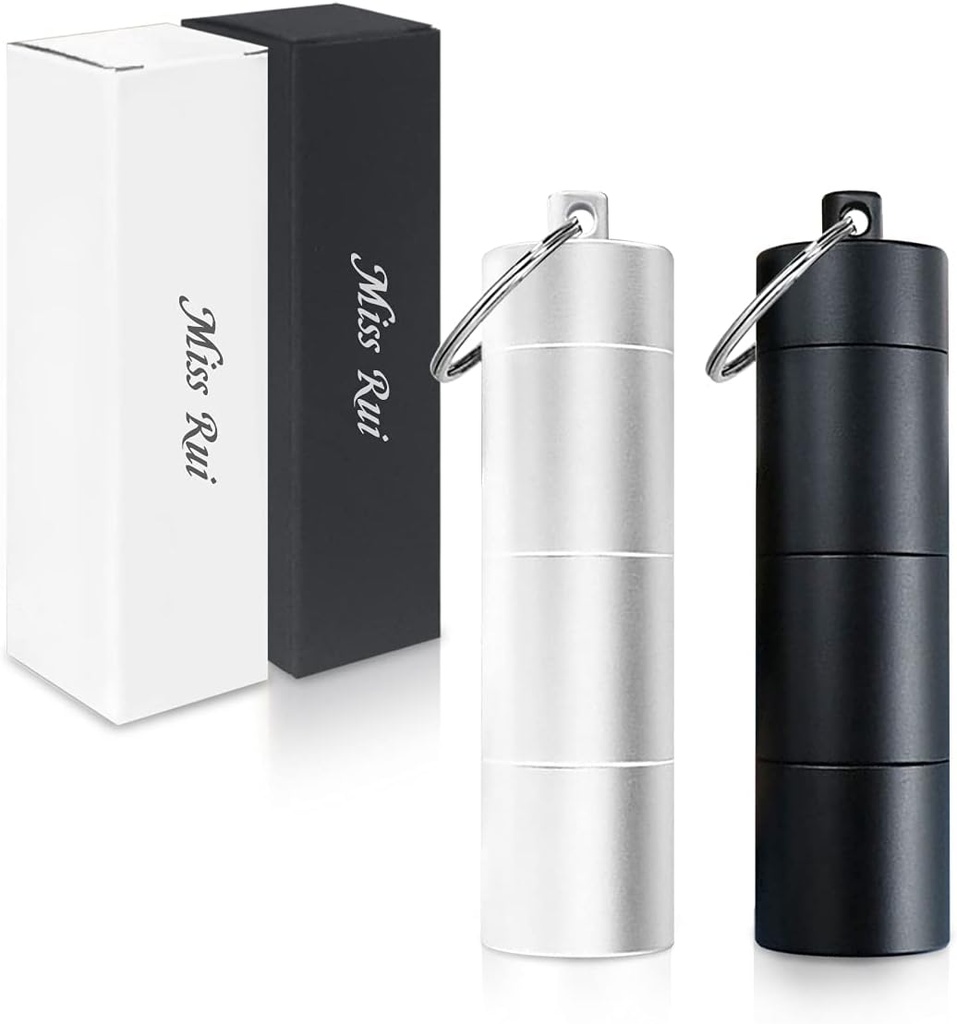 Miss Rui Porte-clés Pill Holder Mini 2 Pack, 3 Compartiments Petit contenant de pilule Étanche à l'eau Pill Case portable pour Purse Pocket Outdoor Camping Cycling