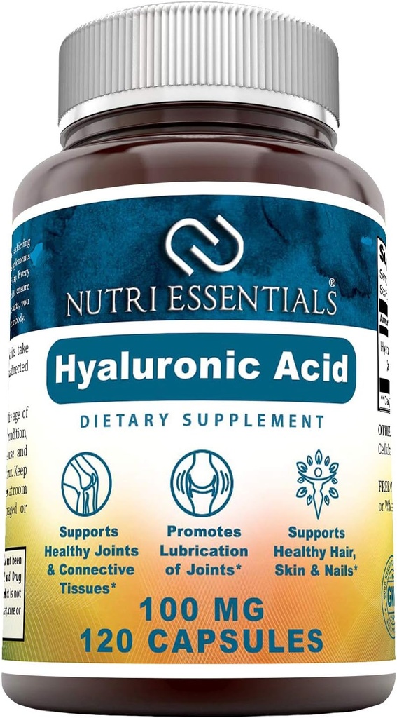Supplément alimentaire à l'acide hyaluronique - 100 mg 120 capsules (non-OGM) - Les meilleurs suppléments pour la santé articulaire, soins de la peau et plus*