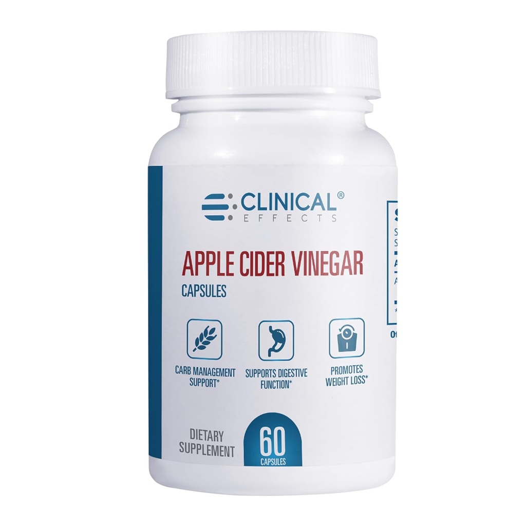 Effets cliniques Capsules de vinaigre de cidre de pomme - 1300mg Vinaigre de cidre de pomme pur pour la gestion du poids, la santé cardiaque et le soutien énergétique - 60 pilules de vinaigre de cidre de légumes - Fabriqué aux États-Unis