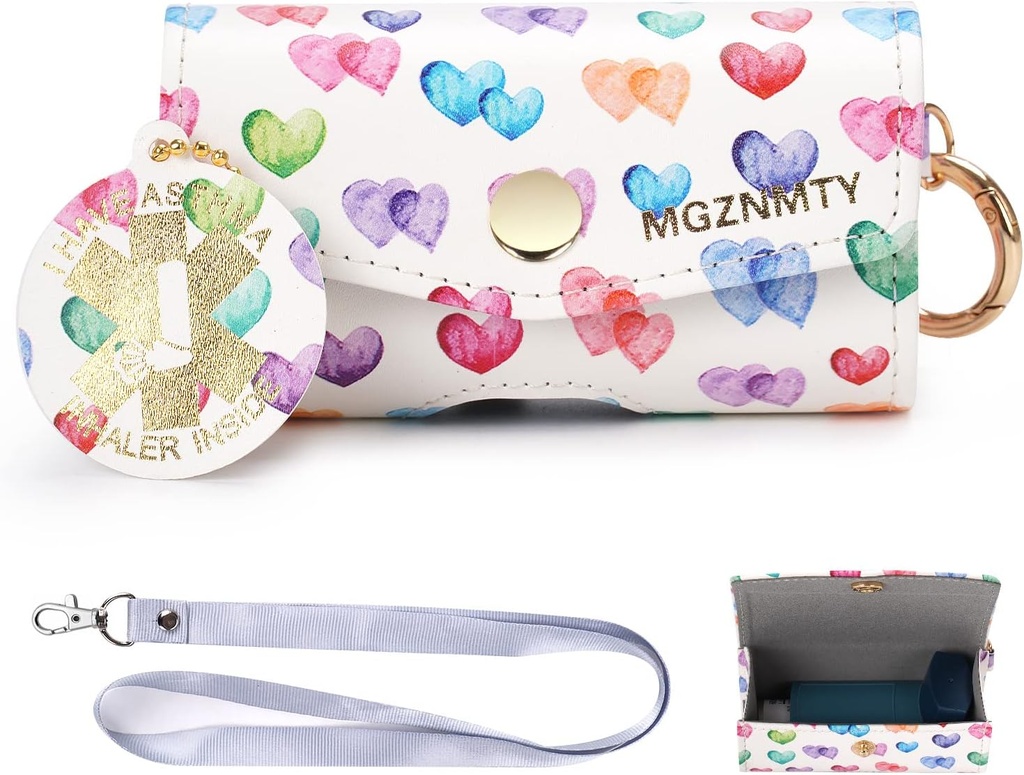 MGZNMTY Cas d'inhalateur d'asthme, étui de transport et étui de voyage compatible avec l'inhalateur handy pour adultes et enfants (CASE ONLY) (Cœurs raînants)