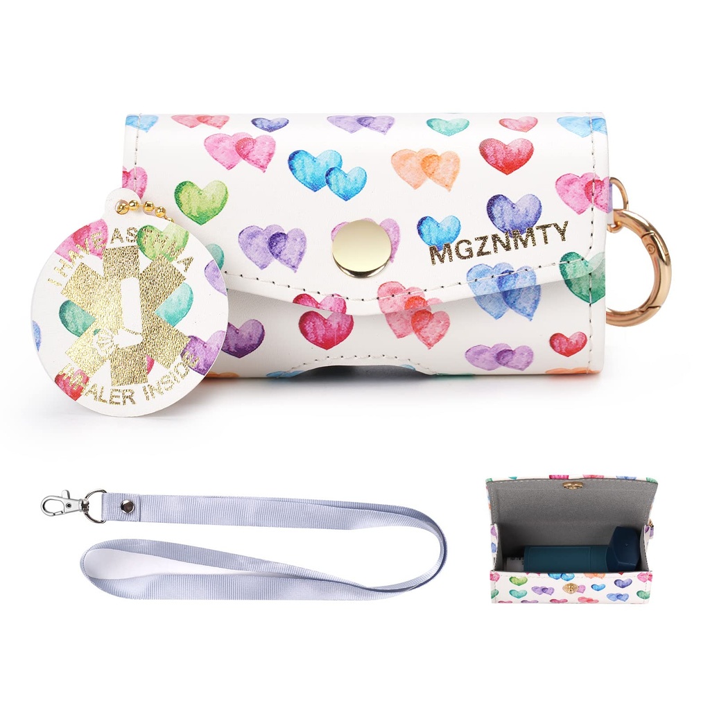 MGZNMTY Cas d'inhalateur d'asthme, étui de transport et étui de voyage compatible avec l'inhalateur handy pour adultes et enfants (CASE ONLY) (Cœurs raînants)