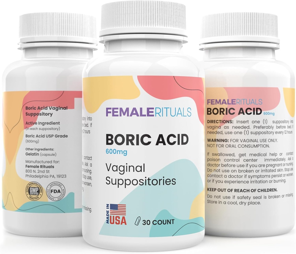 Boric Acid Suppositories for Women 600mg 30 Pack - Odor & Yeast Solution Boric Acid Suppository - Vaginal Suppository for PH Balance & Vaginal Health - Vaginitis Solution for Women