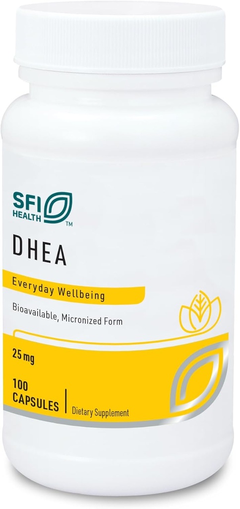 Klaire Labs SFI Health DHEA 25mg - Déhydroépiandrostérone dérivé de Wild Yam - Micronisé pour Absorption Supérieure - Supplément hypoallergénique sans soja pour hommes et femmes (100 capsules)