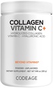 Codeage Collagène Peptides Poudre + Vitamine C - 20g Collagène alimenté par l'herbe par portion - Enzymes digestifs, acide hyaluronique, 18 acides aminés - Protéine de collagène hydrolysée - Non-OGM, non aromatisée - 9,98 oz
