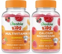 Multivitamine vivace enfants + Calcium Magnésium enfants, Gommies Bundle - Grande dégustation, supplément de vitamine, sans gluten, sans OGM, gommy à croquer