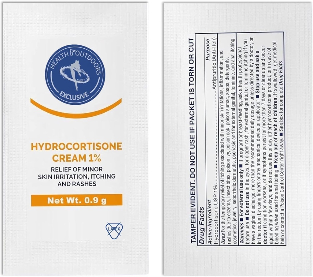 Crème hydrocortisone apaisante 1%, 48 Packets individuels, pour Irritation cutanée, Rashes, Démangeaisons et soulagement de la douleur mineure