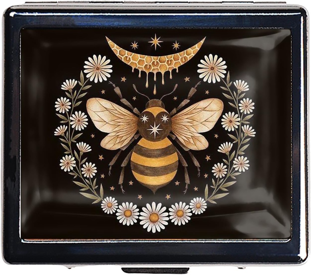 Mignon organisateur de pilule de voyage avec miroir - 7 jours Chromed Silver Pill Box, 8-Compartiment Cas de pilule rectangle pour les vitamines et les médicaments (Honeymoon Design)