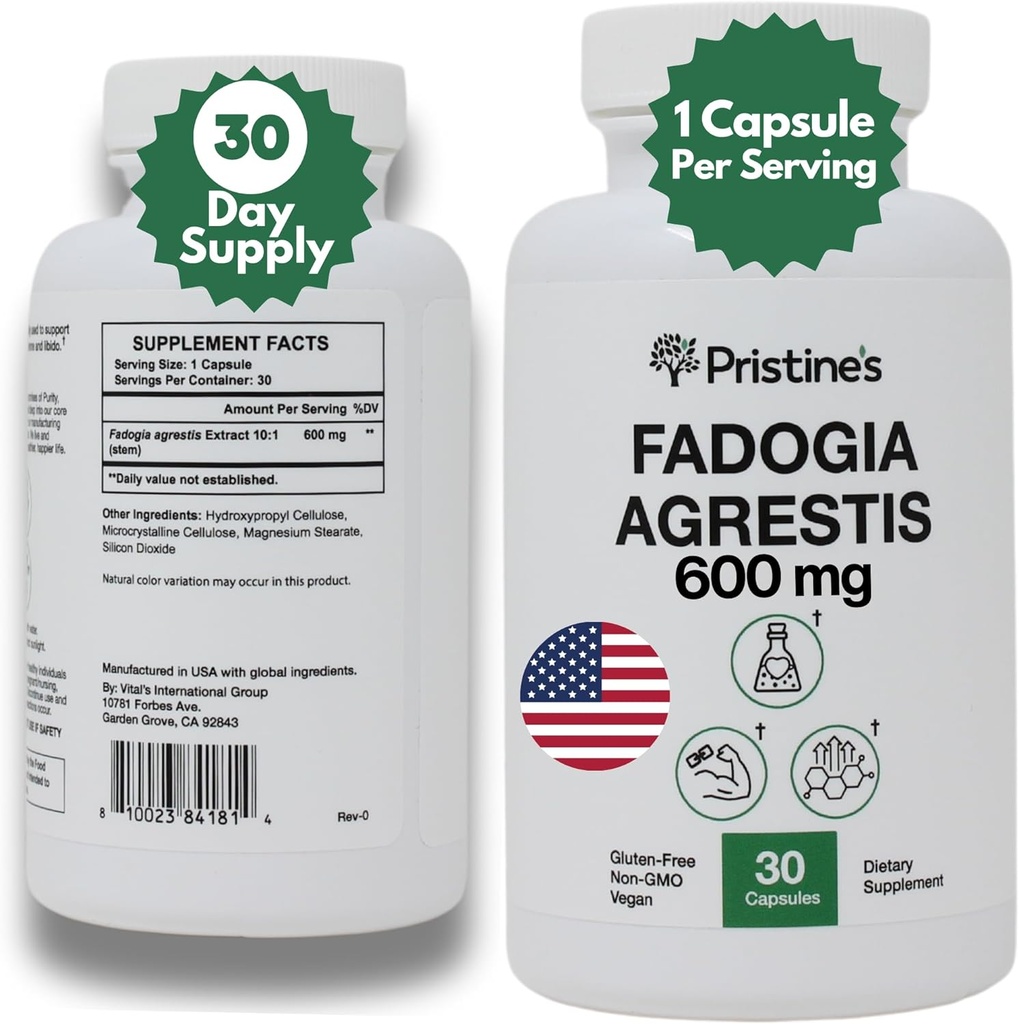 Fadogia Agrestis 600MG 30 jours d'approvisionnement Sports Nutrition Testostérone Booster Support Capsules - Muscle Building & Vitality Support Extract Supplément - Sans gluten - Non-OGM