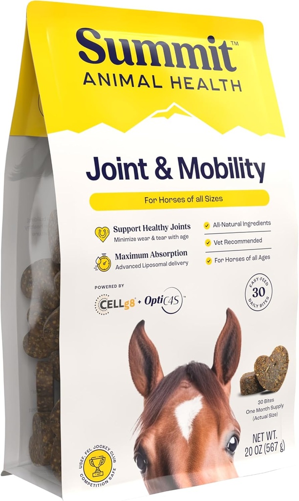 Summit Equine Joint & Mobility Bites Daily Supplement for Horses, Liposomal Delivery, Max Absorption, Vet Recommended, All-Natural Ingredients, 100% Drug-Free, Healthy Joints - 30 Bites