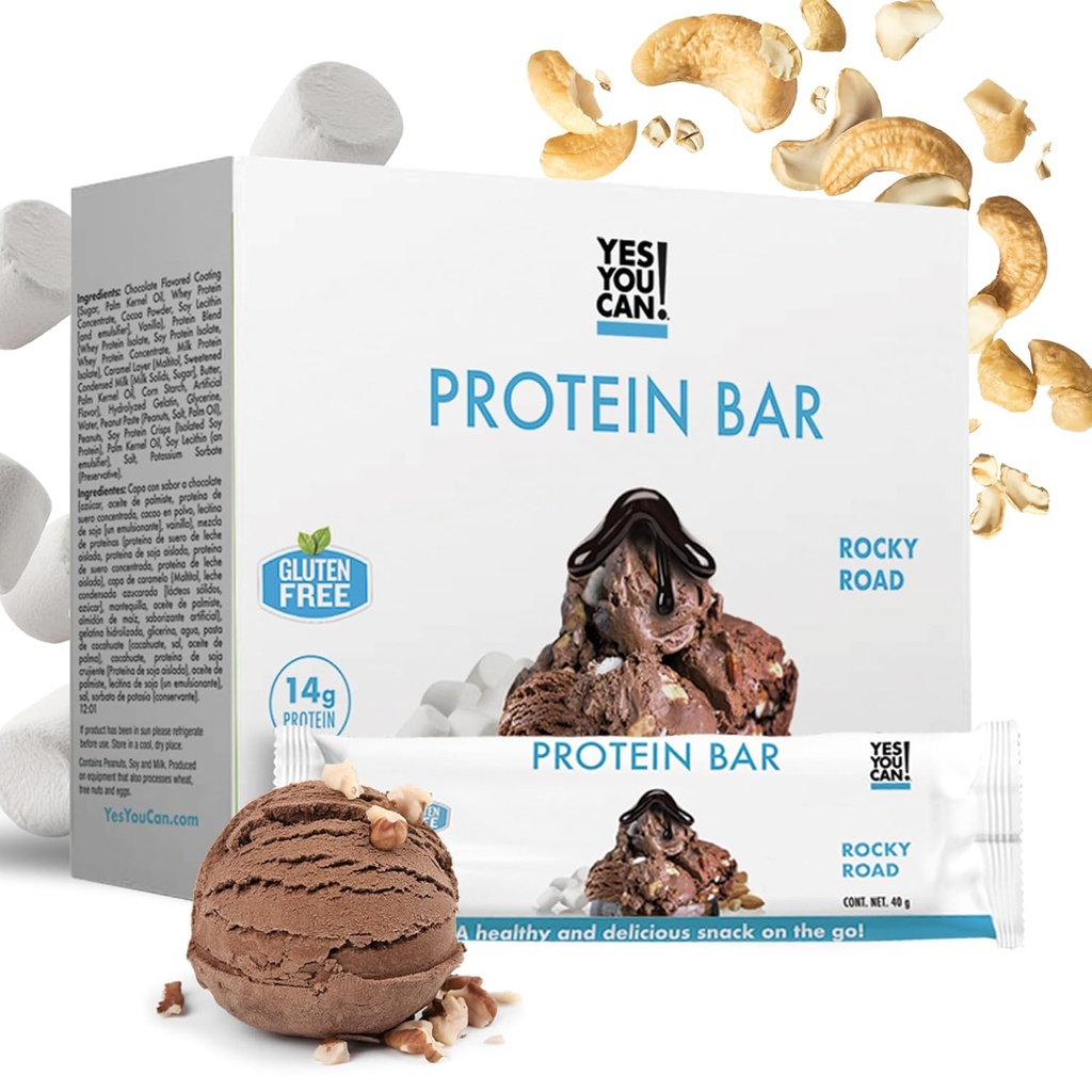 Oui, vous pouvez ! Bites à haute teneur en protéines - Boîte de 7-1 Pack : Snacks à haute teneur en protéines pour toute la famille, Snack à protéines fines, Snack à protéines salées et parfumées, Snack à protéines saines et croquantes sur la route (Rocky Road)