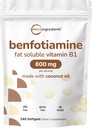 Micro-ingrédients Vitamine B1 Benfotiamine 600mg par portion, 240 softgels d'huile de coco Biodisponible B Vitamines Supplément, converti en Thiamine active , non-OGM, sans soja