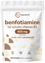 Micro-ingrédients Vitamine B1 Benfotiamine 600mg par portion, 240 softgels d'huile de coco Biodisponible B Vitamines Supplément, converti en Thiamine active , non-OGM, sans soja